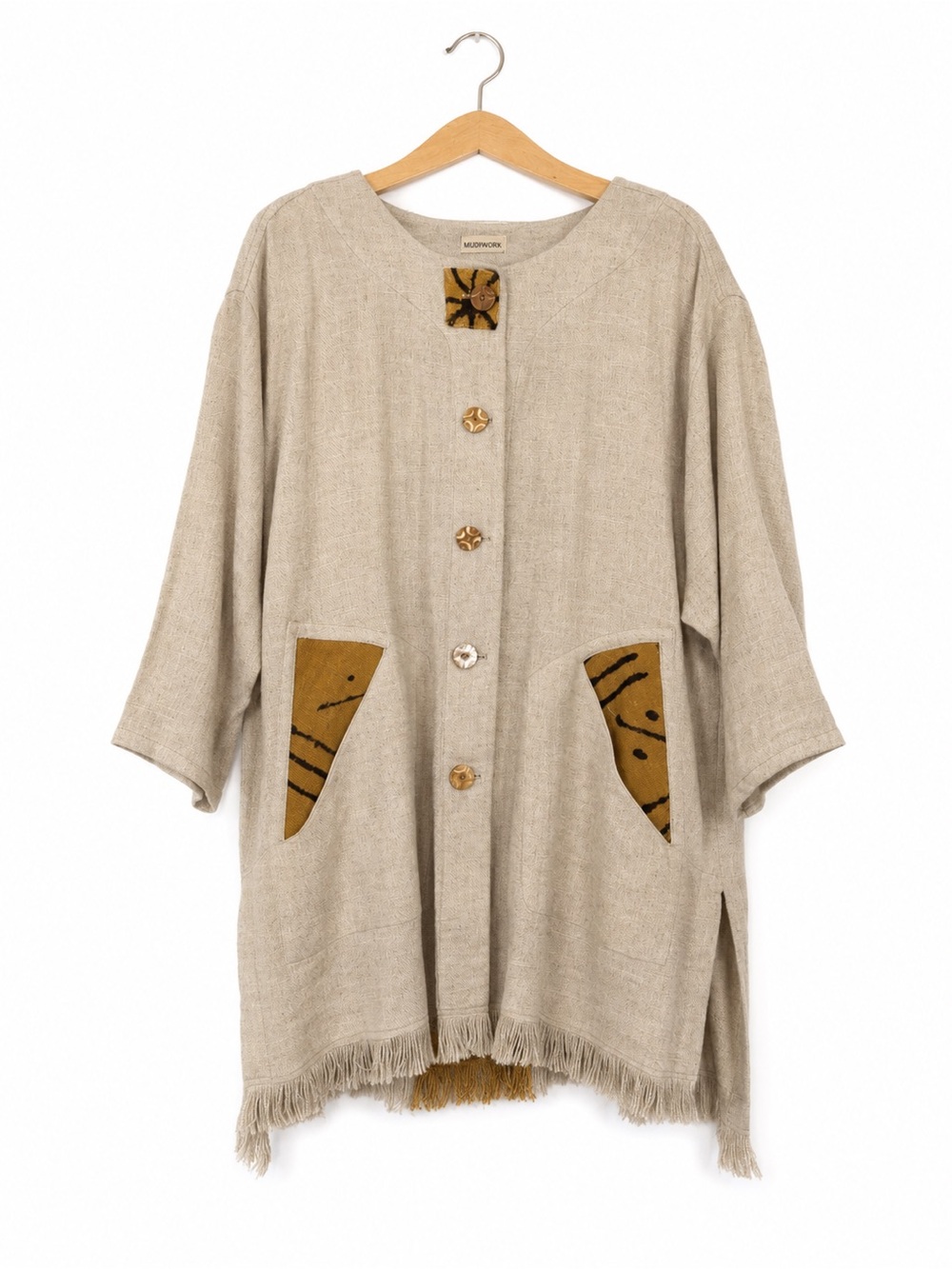 Carmen B. Muddwork Art-to-Wear Mud Cloth Tunic One Size Rare 90s Vintage Tribal